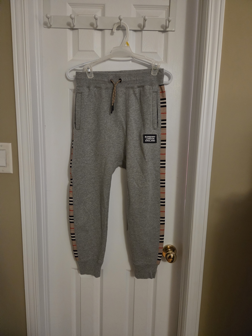 Burberry Grey Joggers with Signature Check Side Stripe